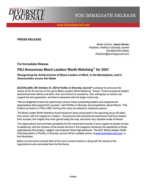 Press Release PDJ Announces Black Leaders Worth Watching for 2021