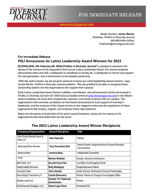 Press Release PDJ Announces its Latino Leadership Award Winners for 2023