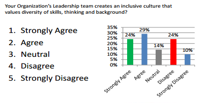 graph survey results for question regarding how leadership supports diversity and inclusion.